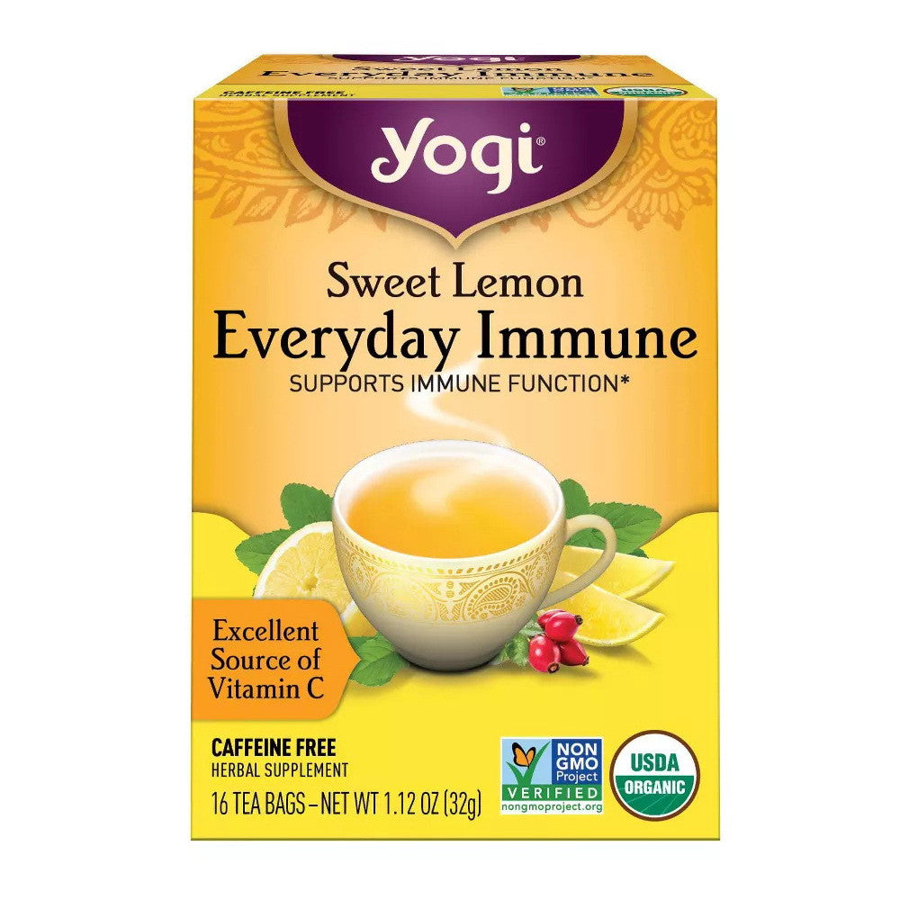 Yogi Sweet Lemon Everyday Immune Function Tea Bags, Caffeine Free, 16 Ea